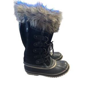 ⭐️ Women’ Sorel Joan Of Arctic Black Suede Snow Boots Size 7 Winter Cold Weather